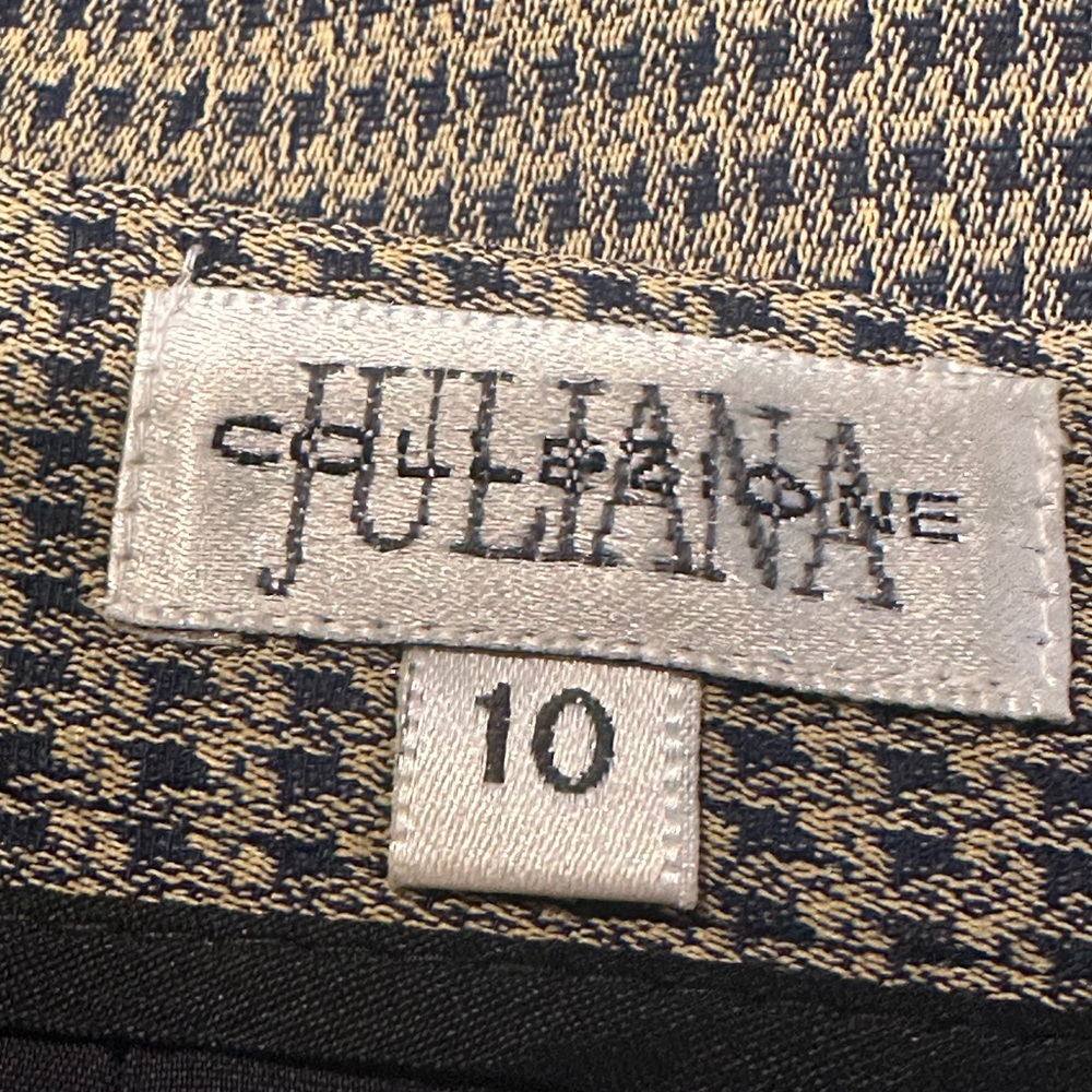 JULIANA COLLEZIONE Vintage Navy Blue & Beige Houndstooth Blazer Skirt Set Sz 10 - Picture 14 of 16